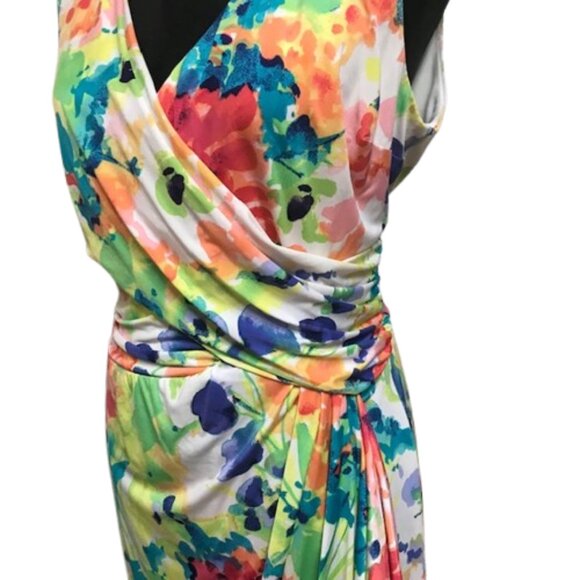 CHAPS Women's Floral Faux Wrap Sleeveless Multi Color Dress Size XL - Picture 3 of 8